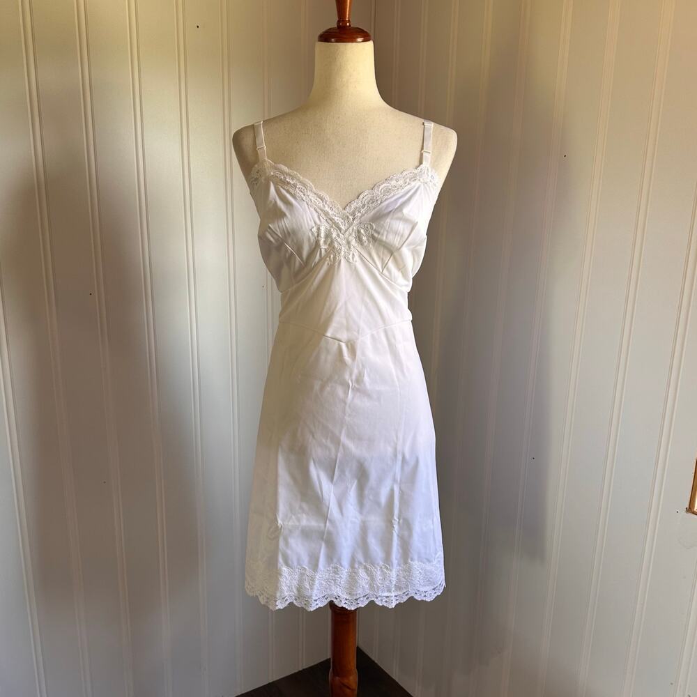 Vintage 70s Coquette White Slip Dress 42